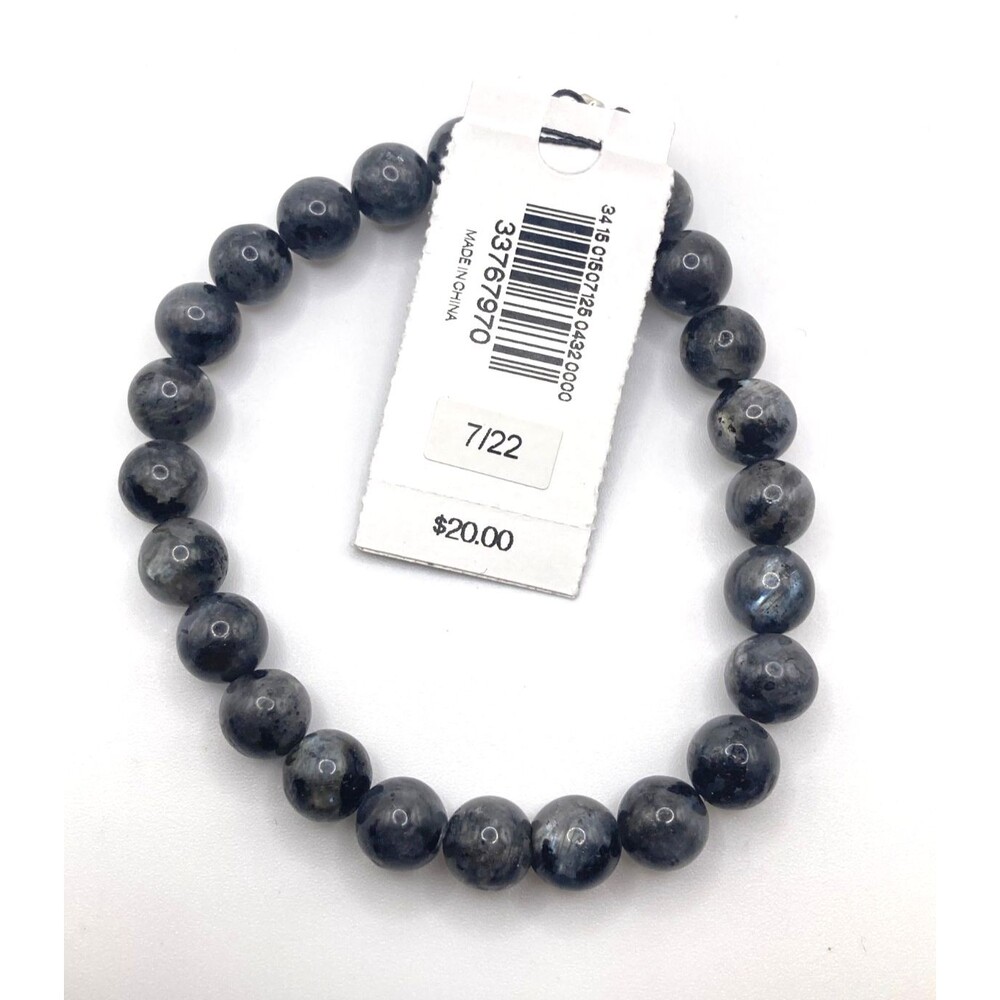 EXPRESS Men Women Genuine Stone Marbled Black Stretch Wristband Bracelet NEW